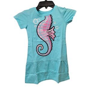 Spotted Zebra Girl's Knit Short-Sleeved Relaxed-Fit T-Shirt Dress Blue 2T